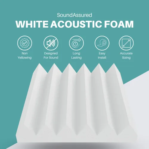 Miniatura 2 de Paneles de espuma acústica blanca para amortiguación y absorción de sonido, 2.5 pulgadas de grosor, azulejos de 12 x 12 pulgadas, paquete de 2