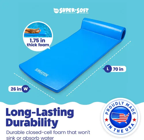 Miniatura 3 de TRC Recreation Sunsation 1.75" Thick Foam Pool Float Lounger w/ Headrest for Lounging & Sunbathing in Swimming Pools, Beaches & Lakes, 70" x 26