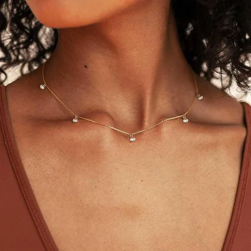 Miniatura 2 de KELAIEN Delicado collar de gargantilla de oro para mujer, chapado en oro de 14 quilates, cadena de satélite en capas, para adolescentes, perlas