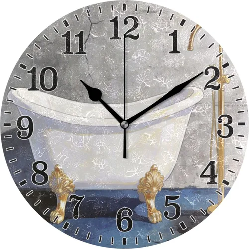 Miniatura 82 de JUNZAN Reloj de bañera con vino romántico espumoso y velas, reloj de pared silencioso de 10 pulgadas, pequeño reloj redondo, decoración de cocina