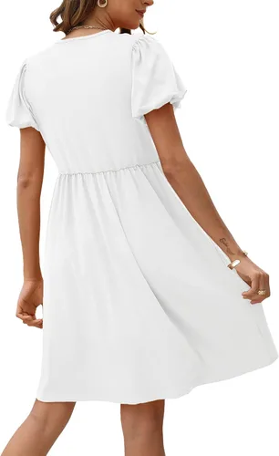 Miniatura 2 de AGSEEM Vestidos de verano para mujer, casual, con bolsillos, manga abombada, cuello en V