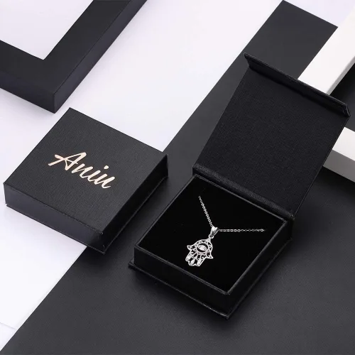 Miniatura 9 de Aniu Joyería de plata de ley 925 Hamsa de Fátima para mujer con circonita cúbica, viene con caja de regalo negra