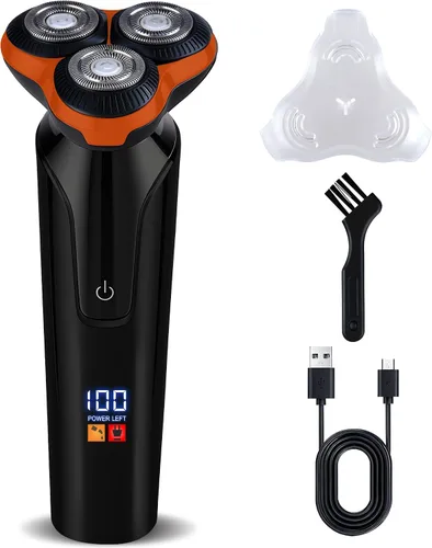 Maquinilla de afeitar eléctrica para hombres, afeitadora eléctrica para hombres, sistema de afeitado giratorio de 3 cuchillas, carga rápida tipo C,