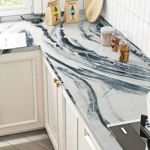 Miniatura 3 de Livelynine Papel Tapiz Azul y Blanco Impermeable de Mármol Papel de Contacto para Encimeras Azul Marino Blanco Vinilo Adhesivo para Encimeras