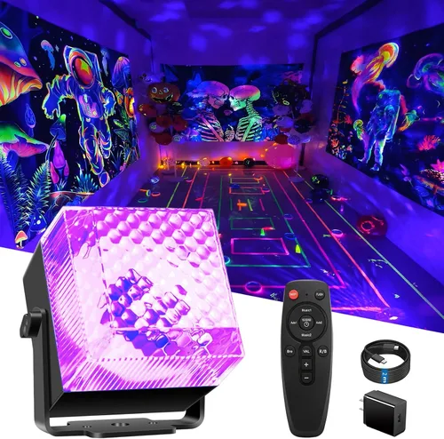 Luces de fiesta de discoteca 2 en 1 con luz negra, luz de bola de discoteca UV de 10 W con luz estroboscópica activada por sonido, luces de fiesta