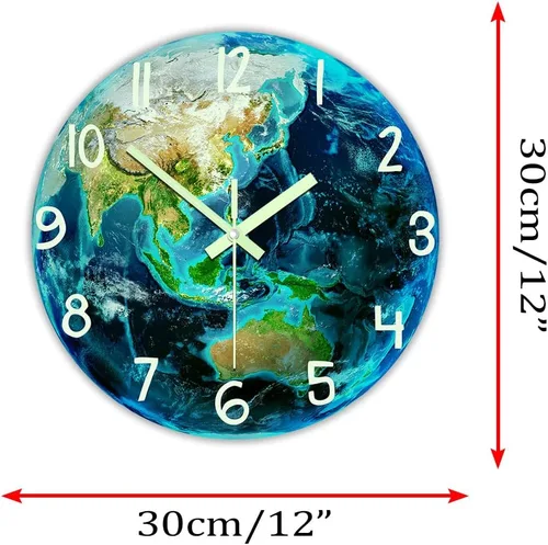 Miniatura 4 de The Geeky Days Earth Planet - Reloj de pared con visión nocturna que brilla en la oscuridad, funciona con pilas, sistema solar de cuarzo silencioso
