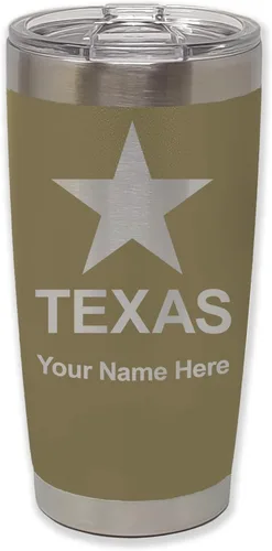 Miniatura 36 de LaserGram Vaso aislado al vacío de 20 onzas, bandera de Texas, grabado personalizado incluido (negro)