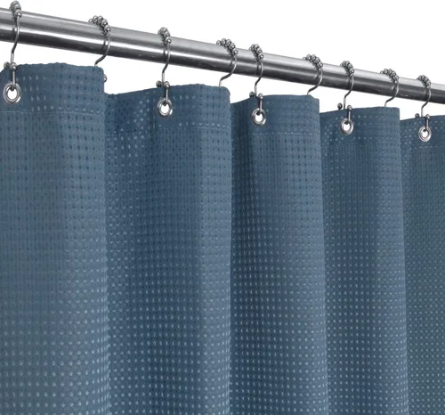 Miniatura 24 de Barossa Design Cortina de ducha blanca con tejido gofre, calidad de lujo, cortinas de ducha de tela para baño, tela con patrón de piqué, repelente