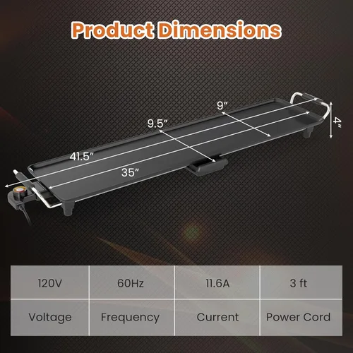 Miniatura 7 de LDAILY Plancha Eléctrica Antiadherente Extra Grande, Parrilla Teppanyaki BBQ con 4 Temperaturas Ajustables, Calentamiento Uniforme y Asas, Plancha