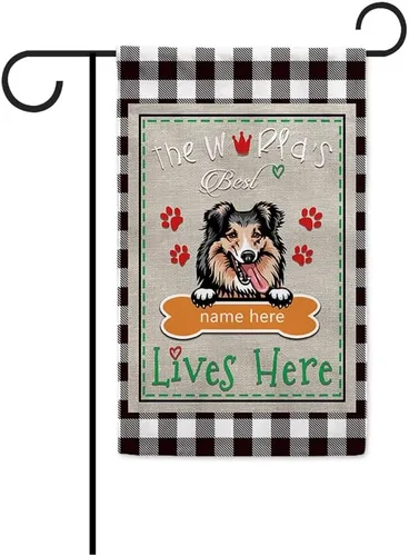 Miniatura 10 de The World's Best Dog Garden Flag Saint Bernard Dog Lives Here Bone Paw Buffalo Plaid Check 12.5x18 pulgadas Decoración exterior de patio de doble