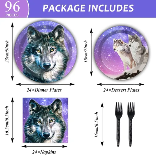 Miniatura 3 de gisgfim Suministros de decoración de fiesta de cumpleaños de lobo para 24 invitados, platos, servilletas, manteles, juego de vajilla desechable