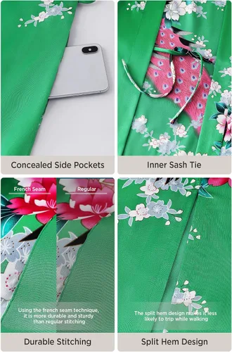 Miniatura 5 de BABEYOND Kimono de mujer bata larga con pavo real y flores estampado Kimono camisón