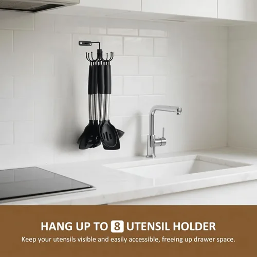 Miniatura 2 de ZEDODIER Soporte para utensilios de cocina, ganchos de cocina giratorios de 360° para colgar utensilios, estante de utensilios de metal resistente