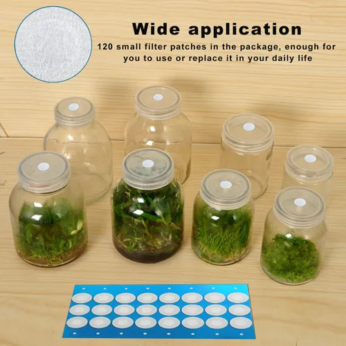 Miniatura 4 de 120 calcomanías de papel de filtro sintético, disco de filtro de 0.787 in, 0.3 μm, parche adhesivo fuerte aplicado debajo de la tapa del frasco