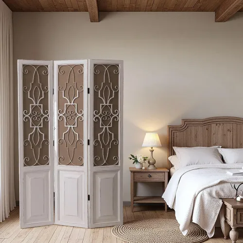 Miniatura 3 de SOFE Separador de habitación de madera de 3 paneles de 6 pies de alto, paneles plegables de pantalla de tocador rústico, divisor de pared decorativo