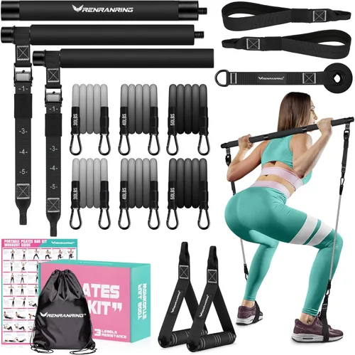 Miniatura 9 de Pilates Bar Kit with Resistance Bands, Multifunctional Pilates Bar for Women & Men with Heavy-Duty Metal Adjustment Buckle, Pilates Home Equipment