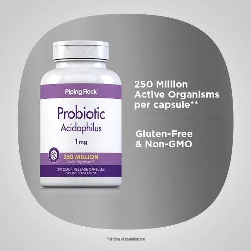 Miniatura 4 de Piping Rock Cápsulas probióticas de Acidophilus 240 unidades 1 mg 250 millones de UFC para hombres y mujeres Suplemento sin OMG, sin gluten
