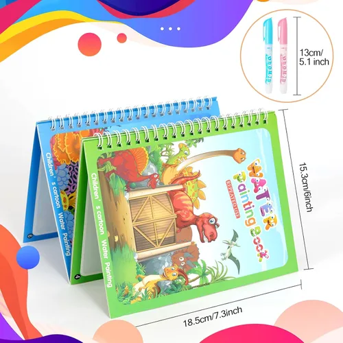Miniatura 7 de Paquete de 5 libros de colorear de agua reutilizables para niños pequeños, juguetes de libros de garabatos de agua, pintura con libros de agua