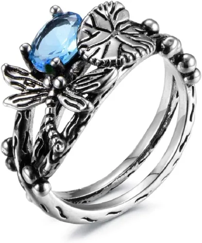 Anillo de plata 925 con topacio azul y libélula para mujer, joyería para fiesta de boda, promesa, halo, anillo de compromiso, anillo de boda para