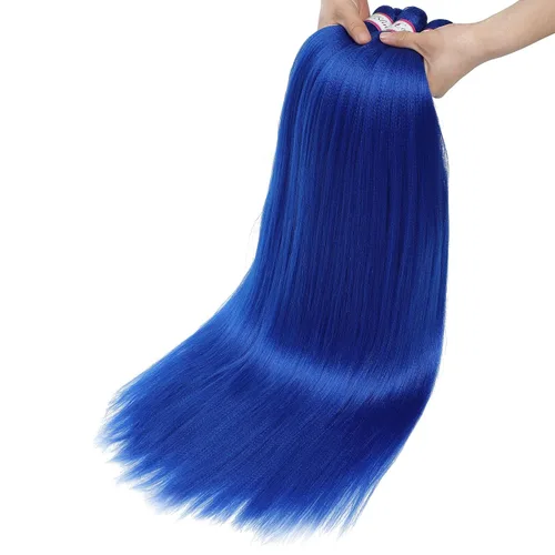 Miniatura 4 de Col Bling Cabello trenzado azul preestirado, extensiones de cabello trenzado de 28 pulgadas de largo para mujer, trenzas de caja, textura Yaki