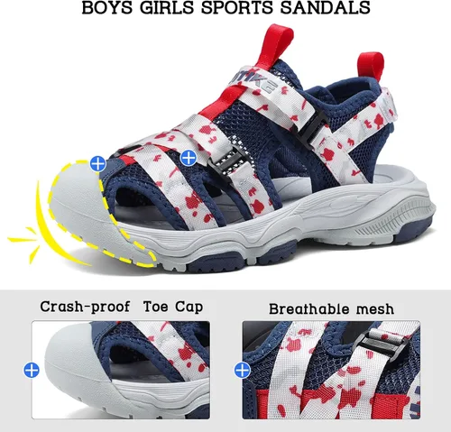 Miniatura 35 de JMFCHI Sandalias deportivas de verano para niños y niñas, sandalias de punta cerrada para exteriores, zapatos atléticos para agua, sandalias