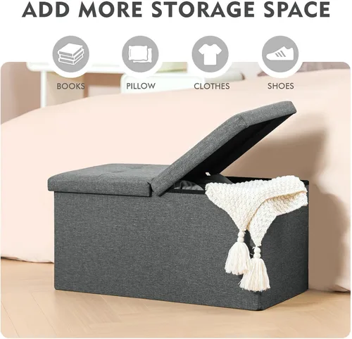 Miniatura 4 de B FSOBEIIALEO Otomana de almacenamiento con tapas abatibles, asiento reposapiés otomano, lino 30 x 15 x 15 pulgadas (gris)