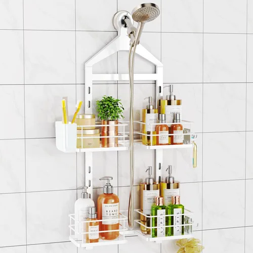 Miniatura 18 de ODesign Organizador de ducha de 2 niveles de altura ajustable, organizador de almacenamiento de estantes de baño, cesta de color negro