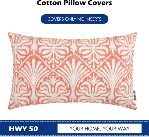 Miniatura 6 de HWY 50 Funda de Almohada Lumbar Decorativa Rosa Rectangular de 12x20 Pulgadas (1 Pieza), Funda de Cojín de Algodón Bordado Estilo Granja para Sofá