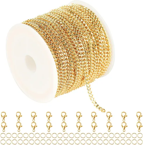 Miniatura 14 de Cadena de latón chapada en oro de 18 quilates de 5 metros/16.4 pies para hacer joyas, cadena de cuentas de oro claro para mujeres, cadena de Cuentas