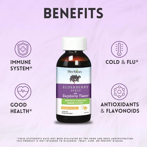Miniatura 4 de HERBION Naturals Jarabe de saúco – Sistema inmunológico saludable para adultos y niños (1 año +) – Miel endulzado con sabor natural a frambuesa