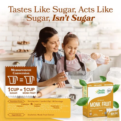 Miniatura 2 de Health Garden Edulcorante de fruta de monje, clásico, sin OMG, sin gluten, sustituto del azúcar, Kosher, apto para dieta cetogénica (3 libras)