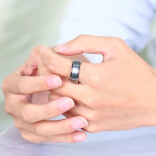 Miniatura 5 de Anillo giratorio de titanio de tungsteno de 0.2360.315 pulgadas para hombre, tamaño medio, sin níquel, anillo de ansiedad para hombres y mujeres