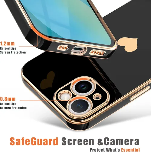 Miniatura 3 de Teageo Funda para iPhone 13 mini para mujeres y niñas, diseño de corazón de amor, cubierta trasera suave, protección completa de la cámara, Negro
