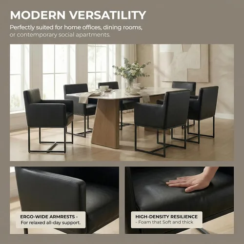 Miniatura 3 de BESTANO Juego de 2 sillas de comedor tapizadas con brazos de piel sintética de mediados de siglo, sillas decorativas modernas con marco de metal