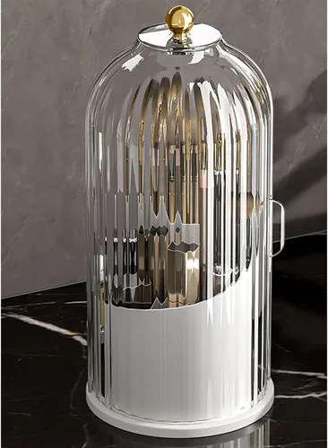 Miniatura 2 de Soporte giratorio de 360° para brochas de maquillaje con tapa, organizadores de maquillaje y almacenamiento para encimera de tocador o tocador