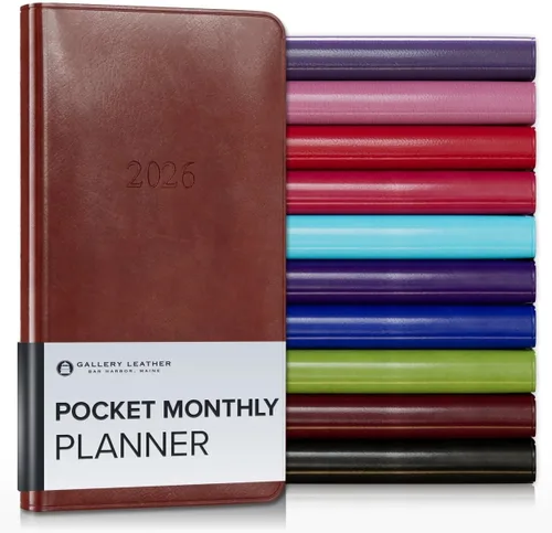 Miniatura 124 de Gallery Leather Agenda Mensual Grande 2025-2026, Elegantemente Encuadernada Planificador de Calendario y Cuaderno con Elegantes Bordes Dorados, 18