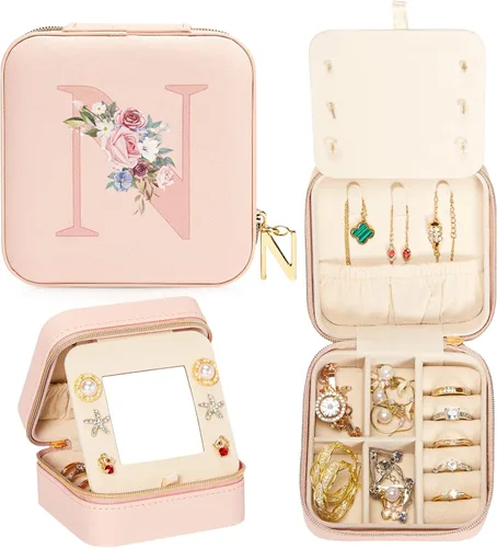 Enthralite Joyero de viaje personalizado, artículos esenciales de viaje para mujeres, organizador de viaje pequeño, joyero para collares, aretes,