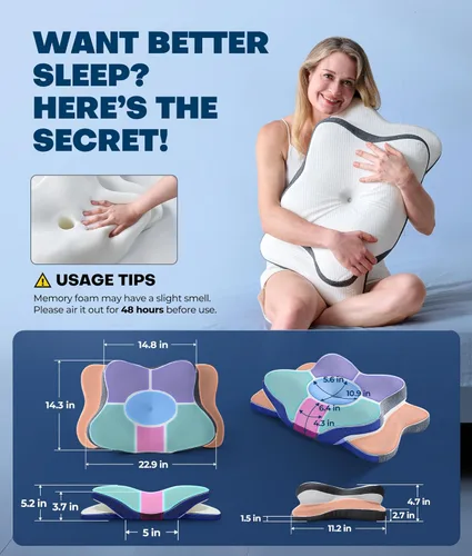 Miniatura 6 de Almohada cervical para el cuello 5X para aliviar el dolor, almohada ergonómica refrescante para dormir, almohadas de espuma viscoelástica