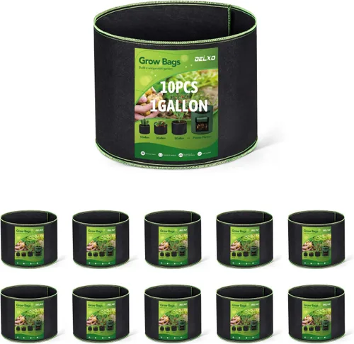 Delxo Bolsas de cultivo de jardín de 1 galón, paquete de 10 bolsas de cultivo de plantas, macetas pequeñas de tela para plantar, verduras