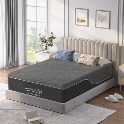 Colchón de espuma viscoelástica de tamaño matrimonial, colchón de 10 pulgadas con té verde para aliviar la presión, cama firme media en una caja,