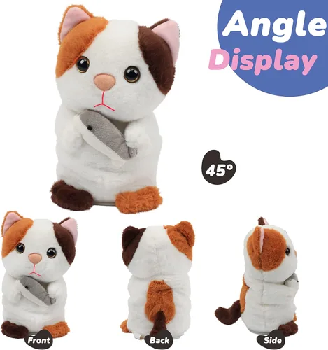 Miniatura 3 de Hopearl Gatito parlante repite lo que dices, gato con pez, juguete animado interactivo eléctrico, juguete de peluche para niños pequeños, 7 pulgadas