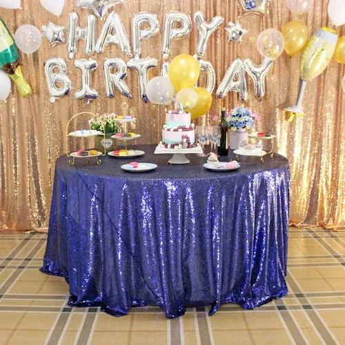 Miniatura 14 de JYFLZQ Mantel de lentejuelas azul bebé de 50 pulgadas, pequeño, redondo, brillante, para boda, fiesta de cumpleaños, baby shower