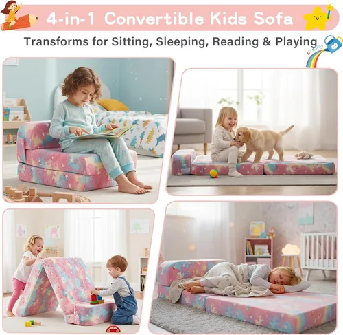Miniatura 3 de Tiita Sofá cama plegable para niños, sofá cama plegable con funda extraíble, futón para niños, cama plegable para habitación de niños, sala