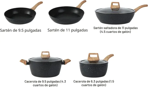 Miniatura 2 de Juego de 16 piezas de ollas y sartenes antiadherentes, juego de utensilios de cocina antiadherentes con juego de cocina Negro