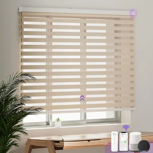 Persianas motorizadas de cebra para ventana: Astomi - Persiana enrollable sin cordón con control remoto, persianas inteligentes funciona con Google