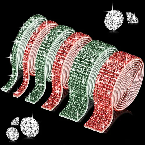 Miniatura 7 de 6 rollos de cinta de diamantes de imitación de Navidad, tiras autoadhesivas de diamantes de imitación, tiras de diamantes de cristal brillantes