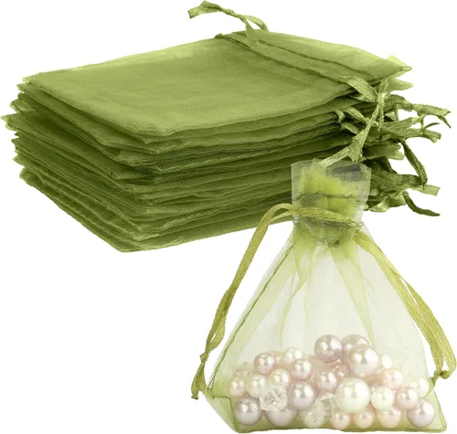 Miniatura 16 de Bolsas de organza, bolsa de organza transparente, 50 unidades, pequeñas bolsas de organza con cordón de 3 x 4 pulgadas, bolsas de regalo de joyería