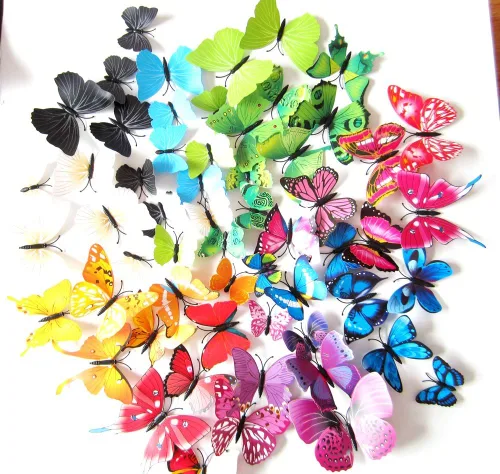 Amaonm - 120 calcomanías de pared de mariposas en 3D, 10 colores, removibles, bricolaje, calcomanías de pared para habitación de niños y niñas,