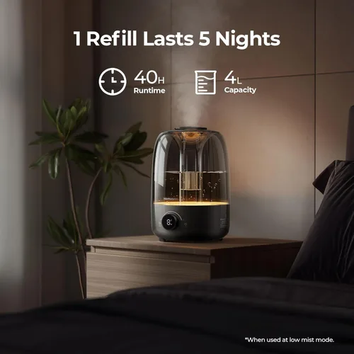 Miniatura 3 de Homvana Humidificadores para difusores de dormitorio, humidificador de niebla fría de 3.5 L de llenado superior, difusor de tiempo de funcionamiento