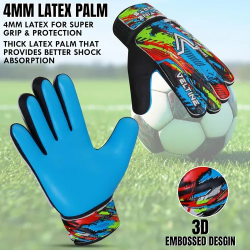 Miniatura 4 de Guantes de portero de fútbol para niños, jóvenes y adultos, guantes de portero de fútbol con protección doble en la muñeca y palmas de látex Cian